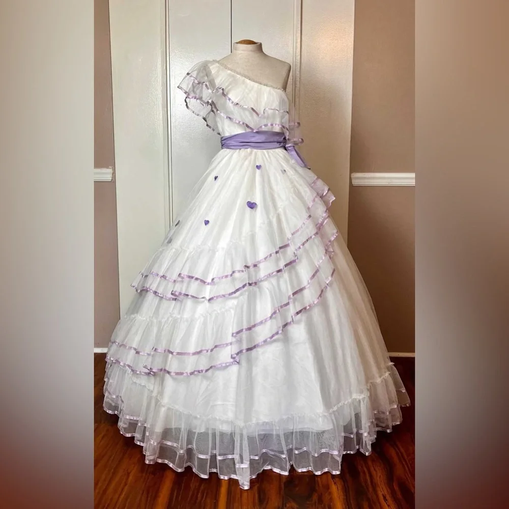 Vintage Ballgown Gunne Sax Style Alfred Angelo Flirtations White Purple Dress 2